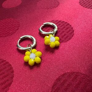 Yellow Flower Hoop Earrings
